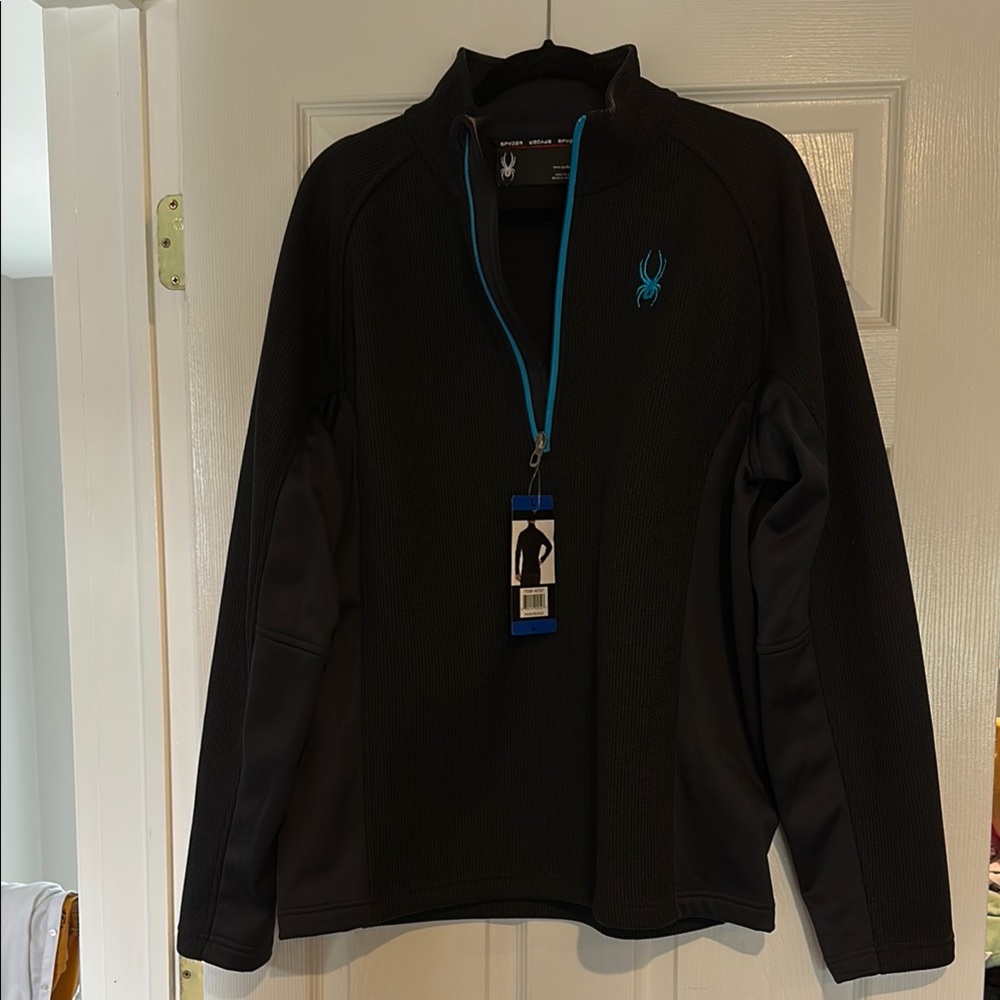 Spyder BNWT Black quarter zip Pullover with turquiose Trim